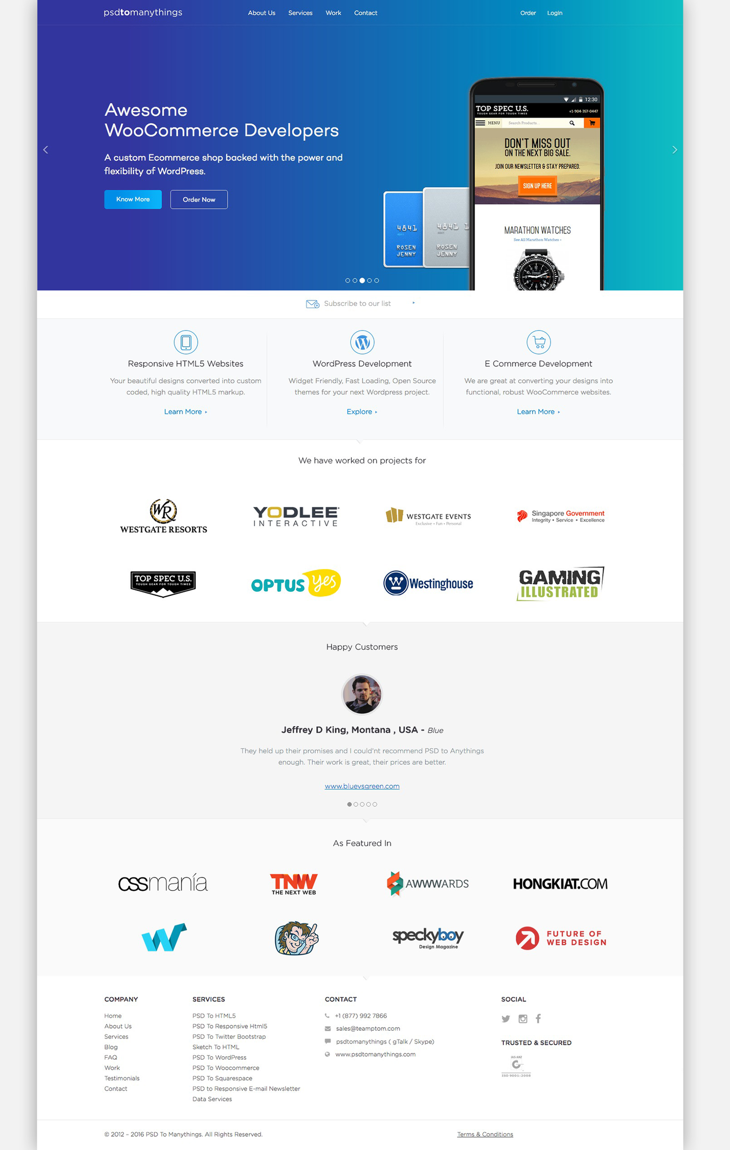 Psd to manythings homepage web screen